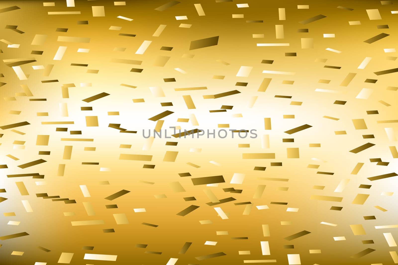 Falling confetti on blurred gradient golden abstract background vector illustration. Holographic yellow trendy graphic design for greeting card banner poster event celebration flyer party invitation