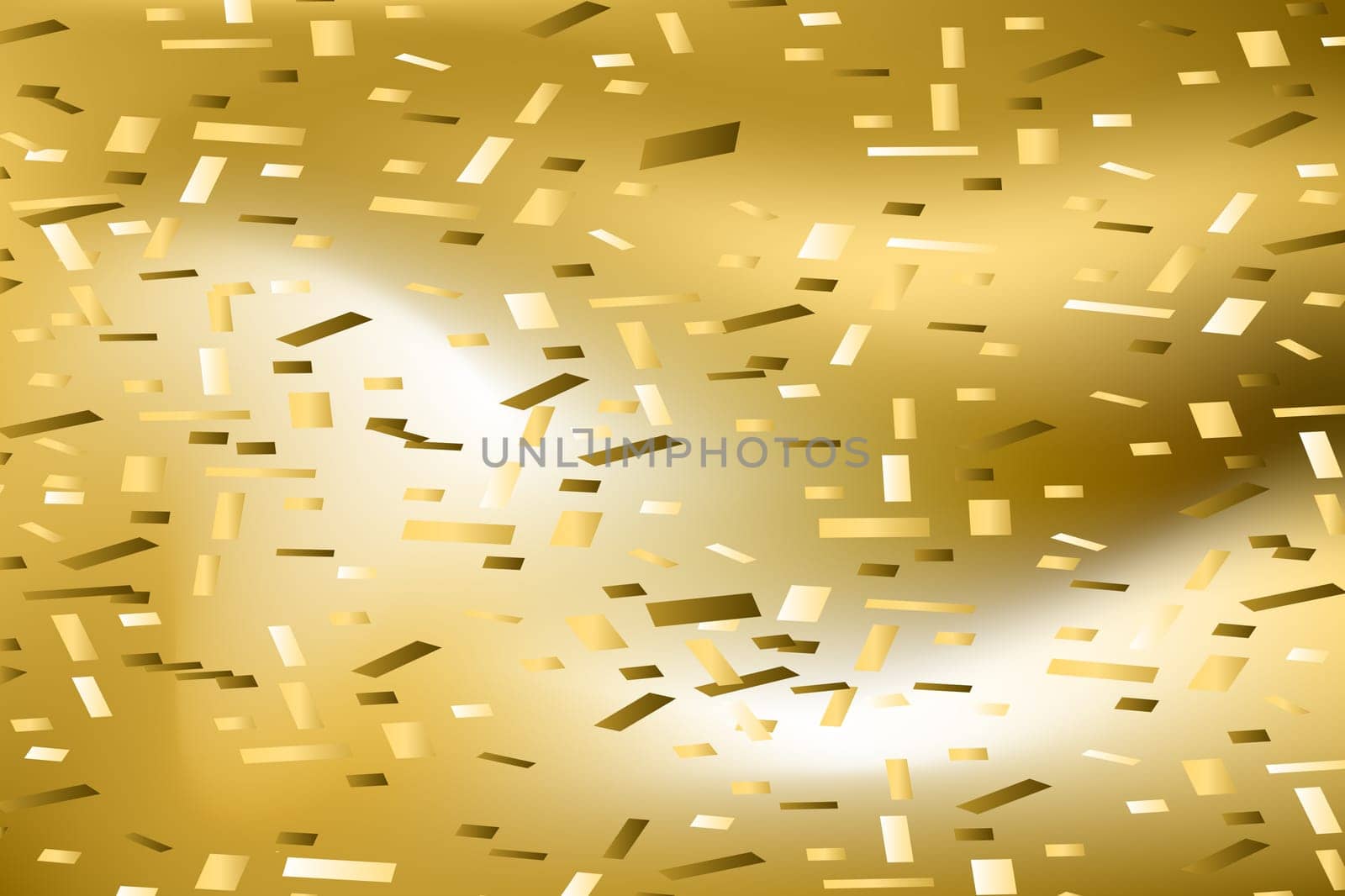 Falling confetti on blurred gradient golden abstract background vector illustration. Holographic yellow trendy graphic design for greeting card banner poster event celebration flyer party invitation