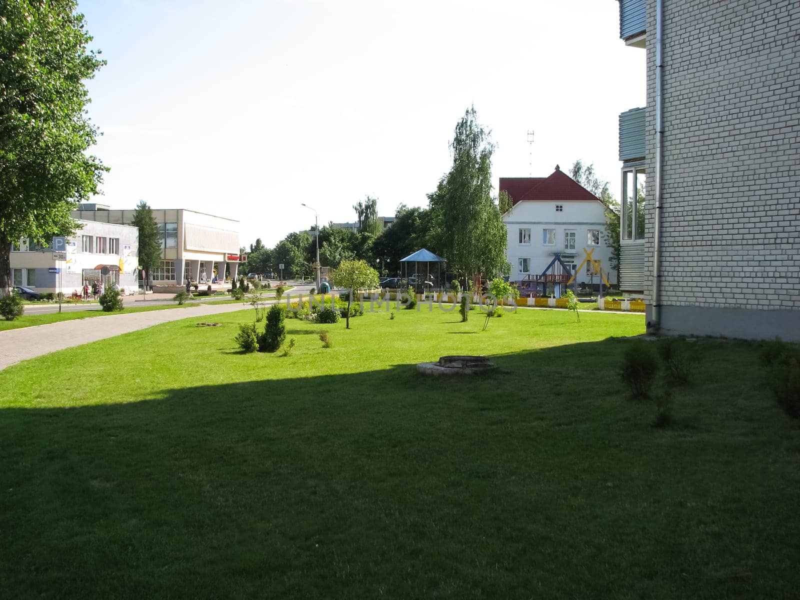 Resort village Naroch, buildings and courtyards and streets in the village.
