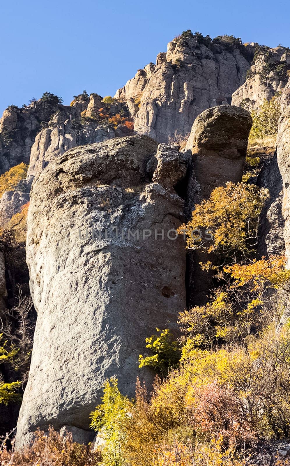 Rocks in Crimea. The rocks of the rocks of Crimea. The output of limestone sediment