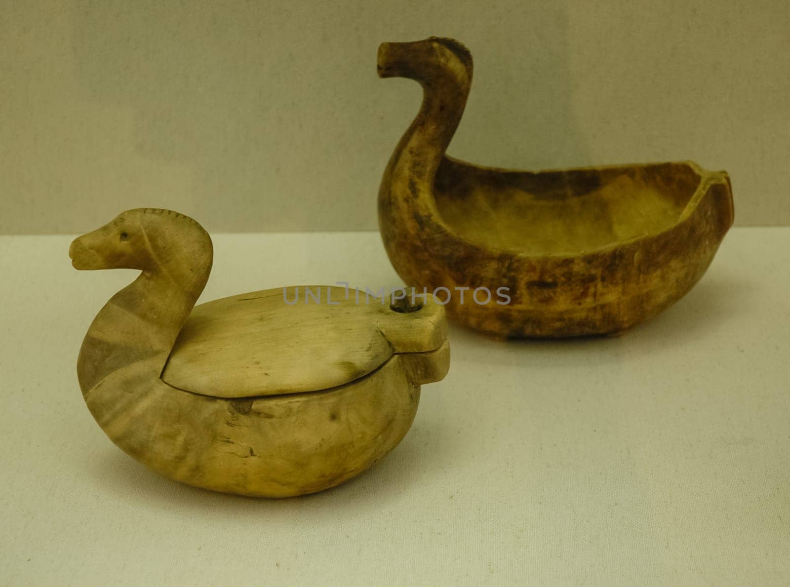 Wooden utensils, museum of Russian culture. Ancient Russian utensils.
