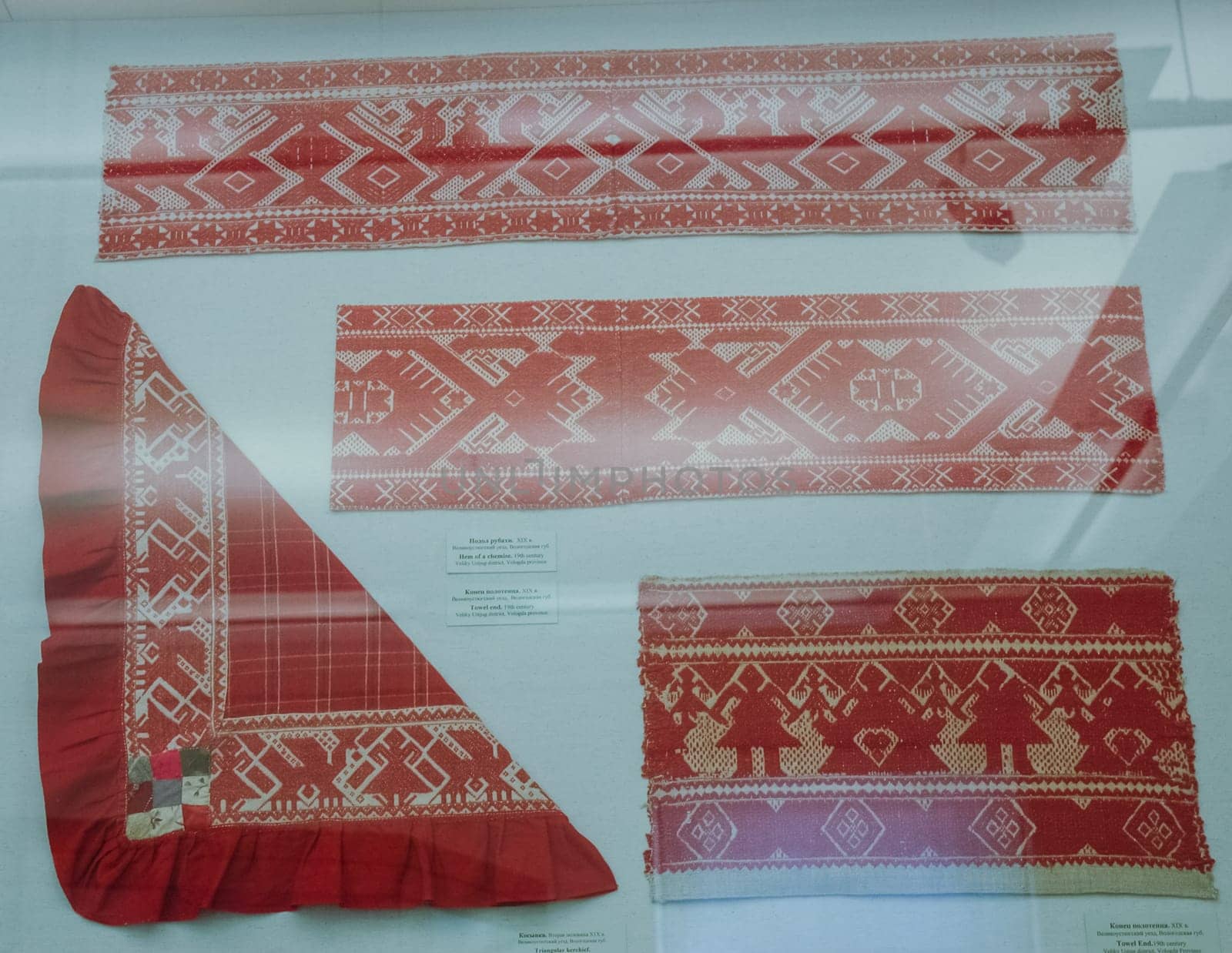a Scarves and towels and scarves with folk Russian ornament.