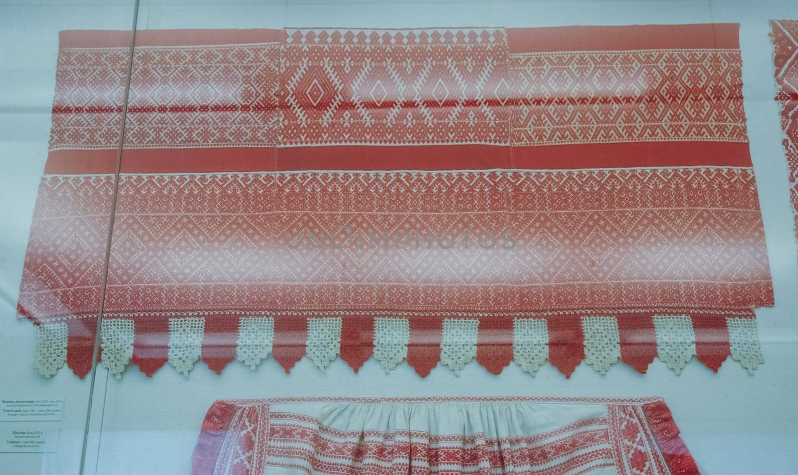 a Scarves and towels and scarves with folk Russian ornament.