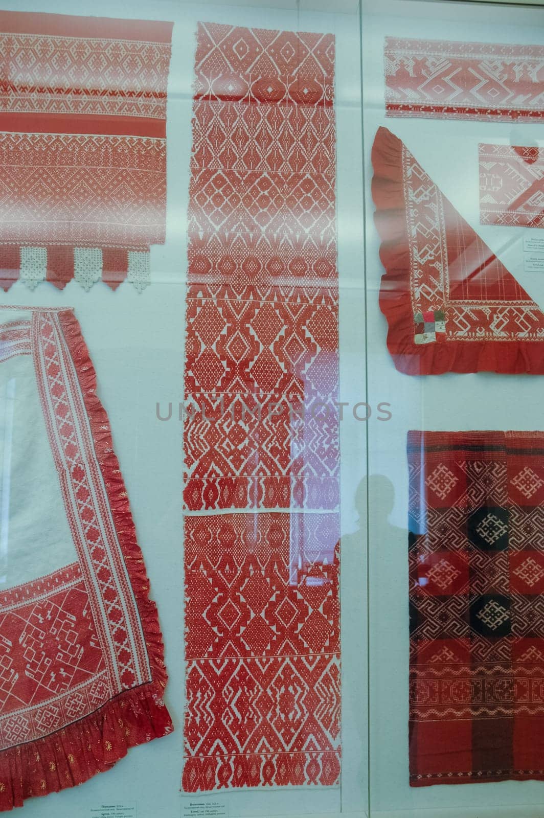 a Scarves and towels and scarves with folk Russian ornament.