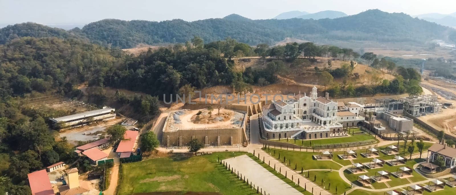 Accommodation in Spain, country resorts and recreation, view from above on the houses.