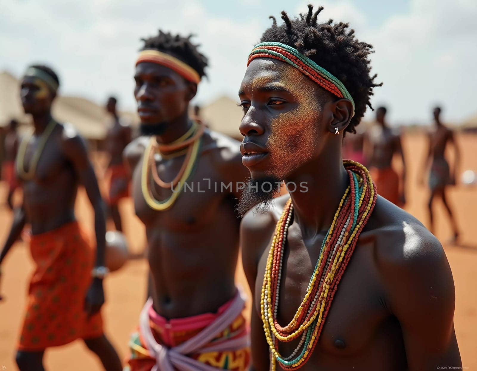 Wodaabe Mbororo men participate in the Guerewol festival in Niger, dressed in colorful traditional attire. The event highlights their unique cultural heritage and rituals.