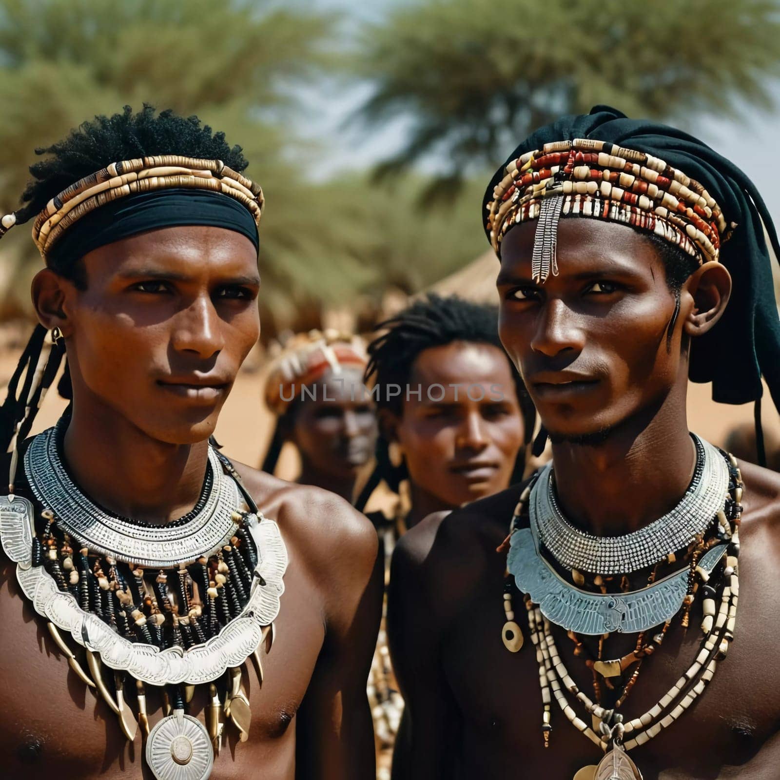 Participants of the Wodaabe Mbororo Guerewol festival gather in Niger, displaying intricate jewelry and traditional attire while celebrating their rich cultural heritage.