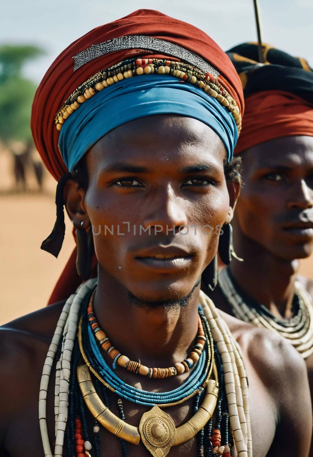 Wodaabe Mbororo men display their elaborate traditional attire while participating in the Guerewol festival in Niger. This vibrant celebration highlights cultural identity.