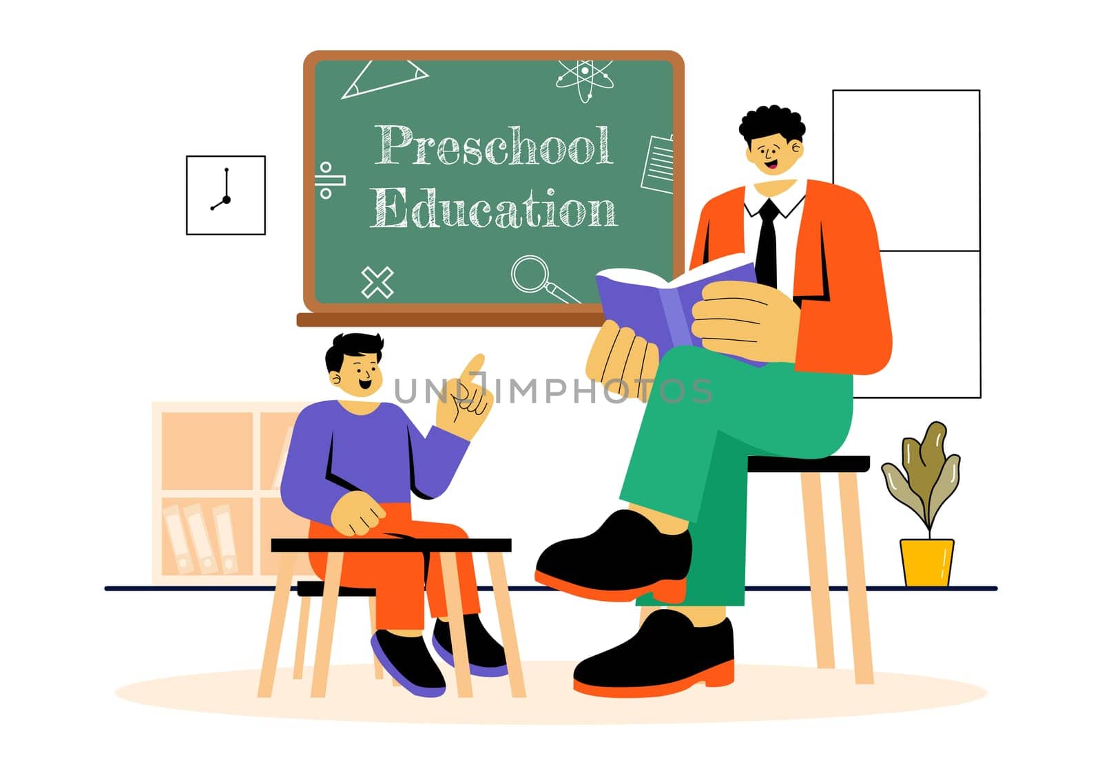 Preschool Education Illustration featuring Early Childhood Learning Activities to Mental and Intellectual Abilities Before Entering Kindergarten