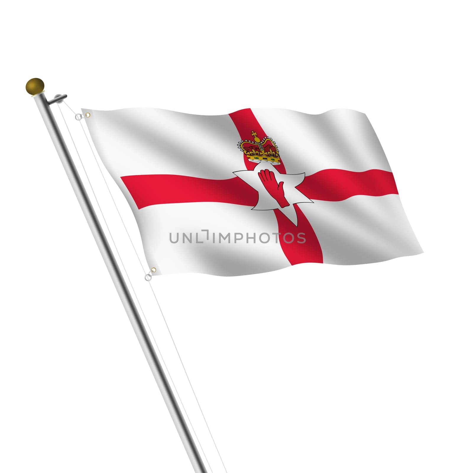 A Northern Ireland flagpole 3d illustration on white with clipping path