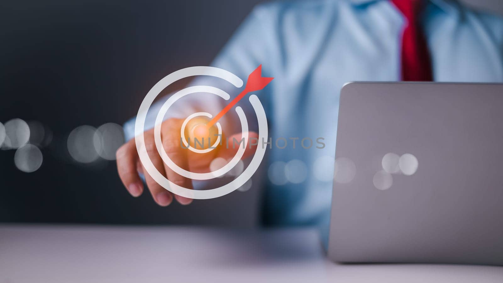 Targeting business concept, Strategic planning for business growth and target customer group, set up business objective target goal, Businessman point virtual target icons for business objective.