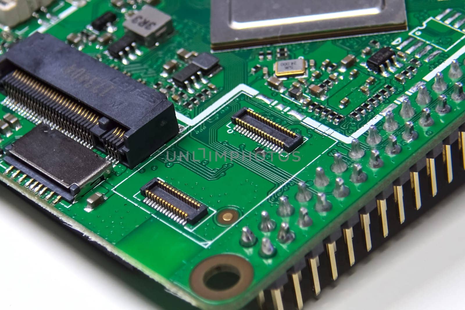 Pay a mini computer with a processor and interface connectors. Miniature computer technology.