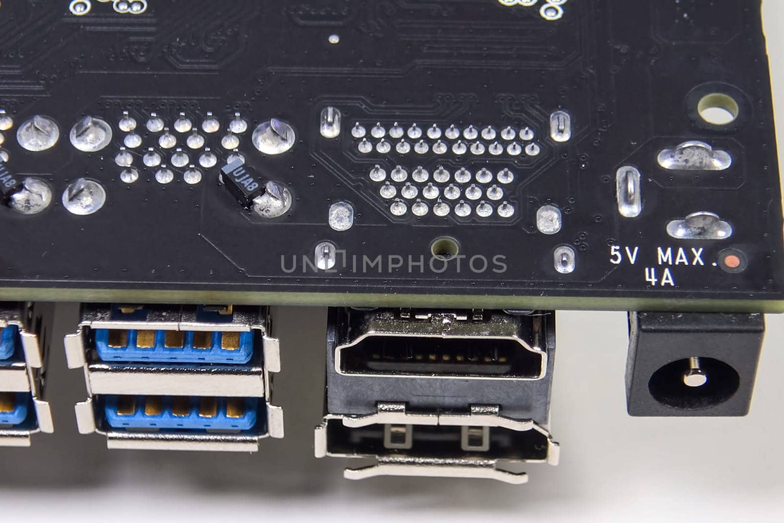 USB on the board of the minicomputer. Computer components.
