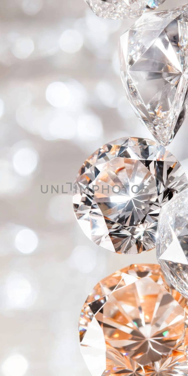 Diamonds with sparkling facets on bokeh background, concept of luxury and elegance, AI generated
