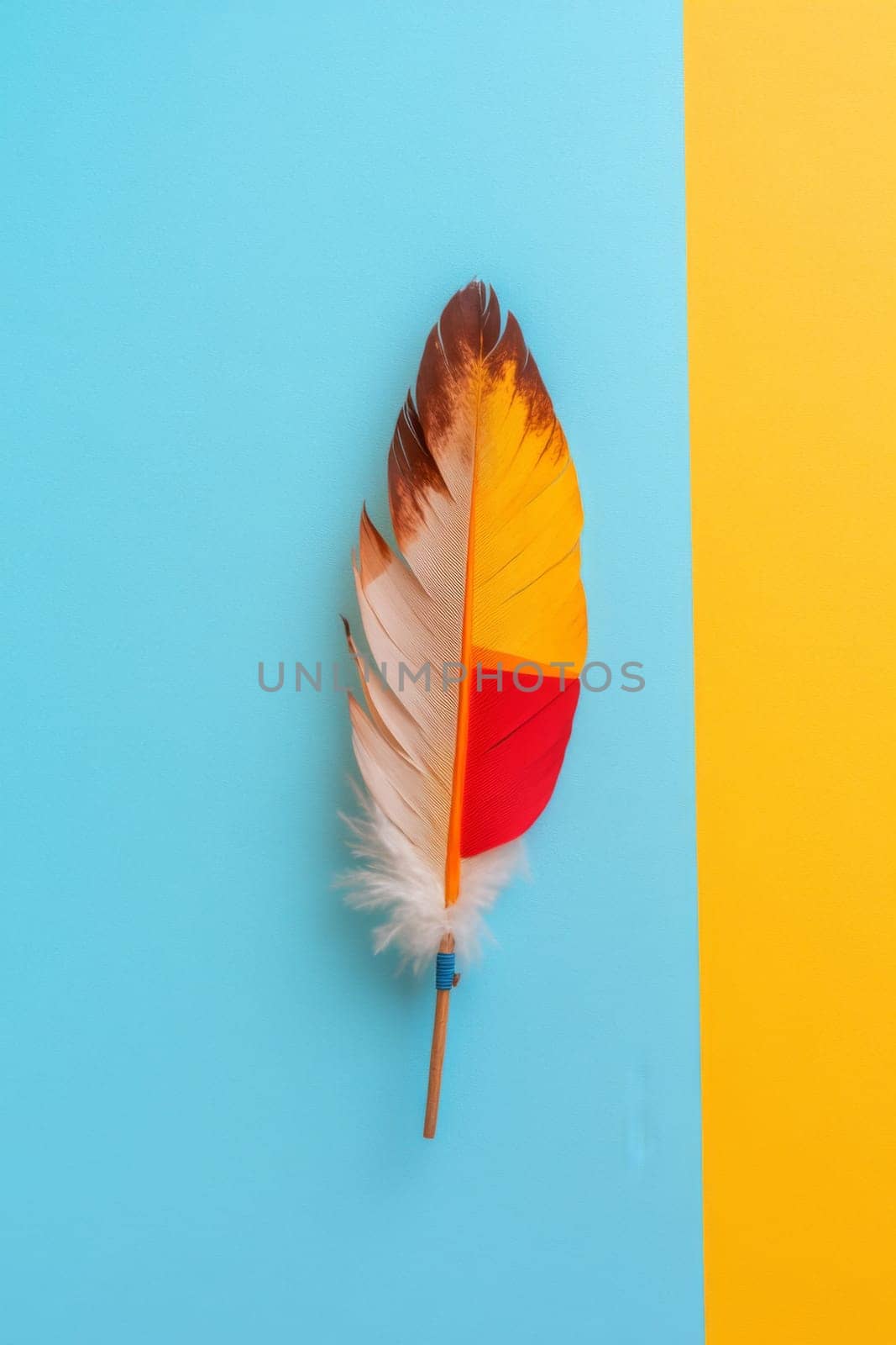 Nation indigenous peoples day concept, Colorful feather on minimslist color background, AI generated
