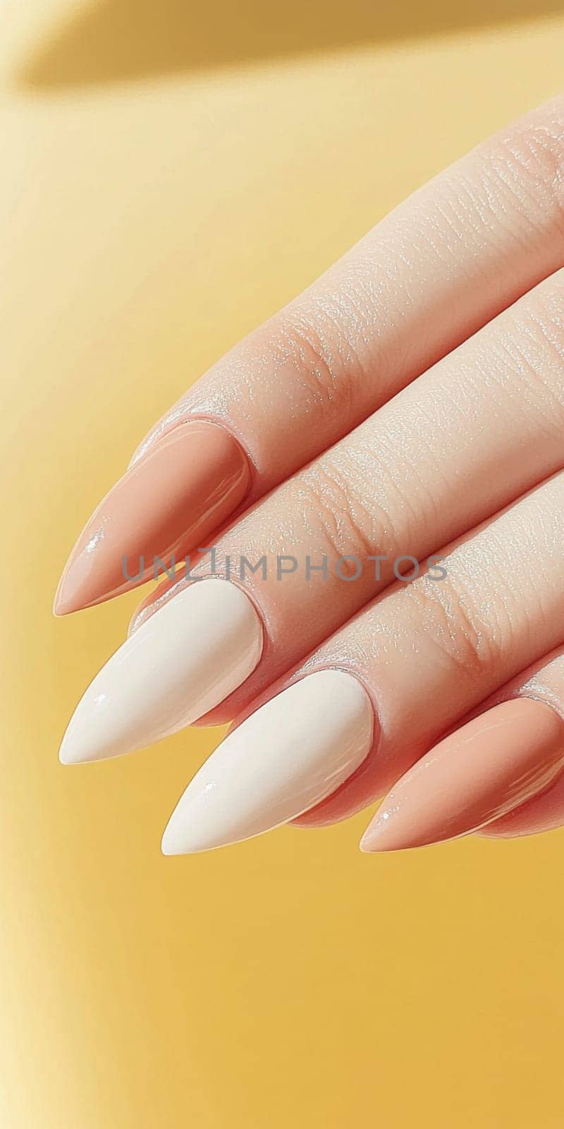 Elegant manicure closeup with neutral color nail polish, quiet luxury style, AI generated