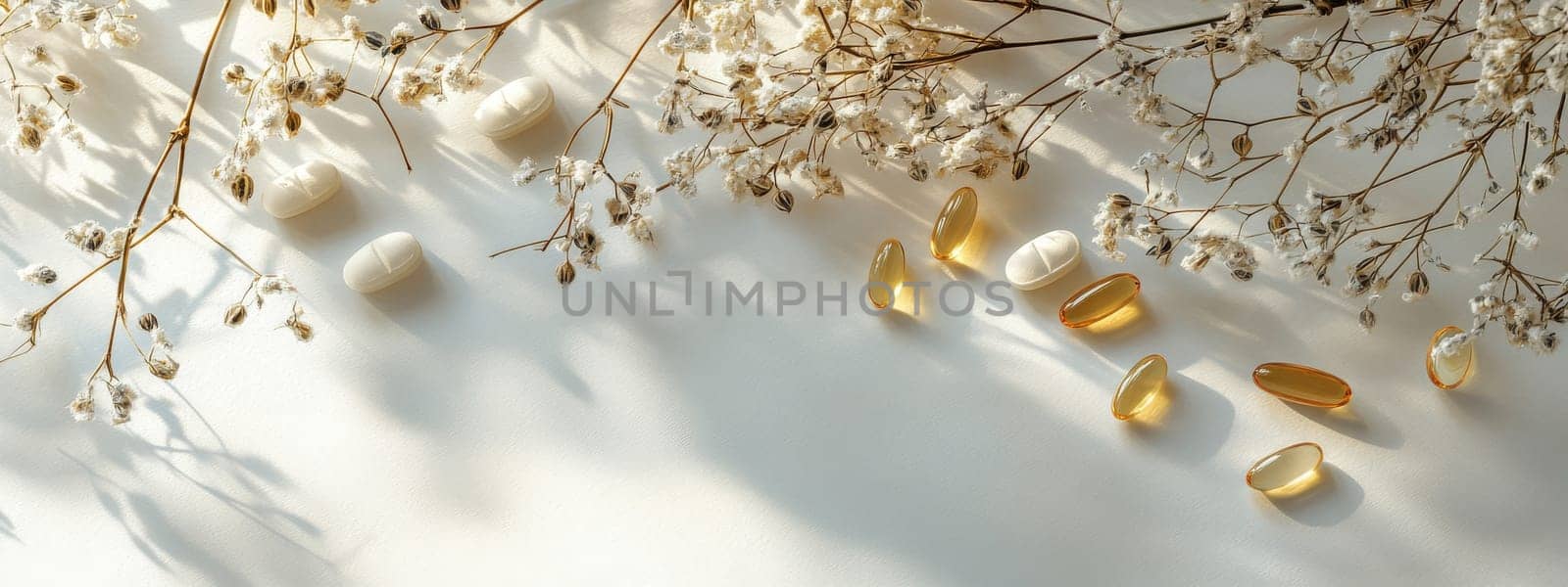 Supplements and vitamins with medicinal herbs. Selective focus. Generative AI, medical
