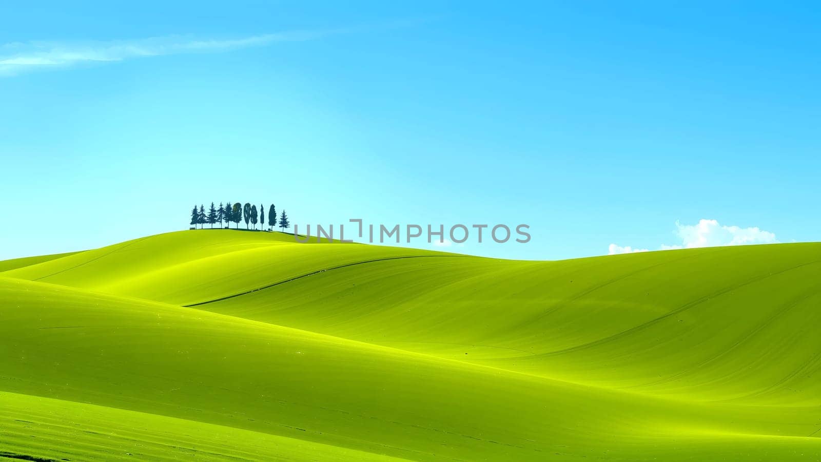 The nice green grass field with beautiful blue sky and cloud with trees
