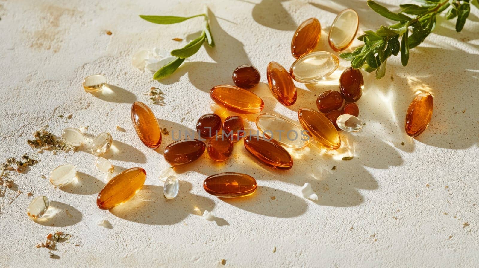 Supplements and vitamins with medicinal herbs. Selective focus. Generative AI, medical