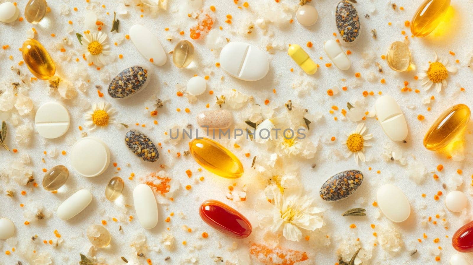 Supplements and vitamins with medicinal herbs. Selective focus. Generative AI, medical