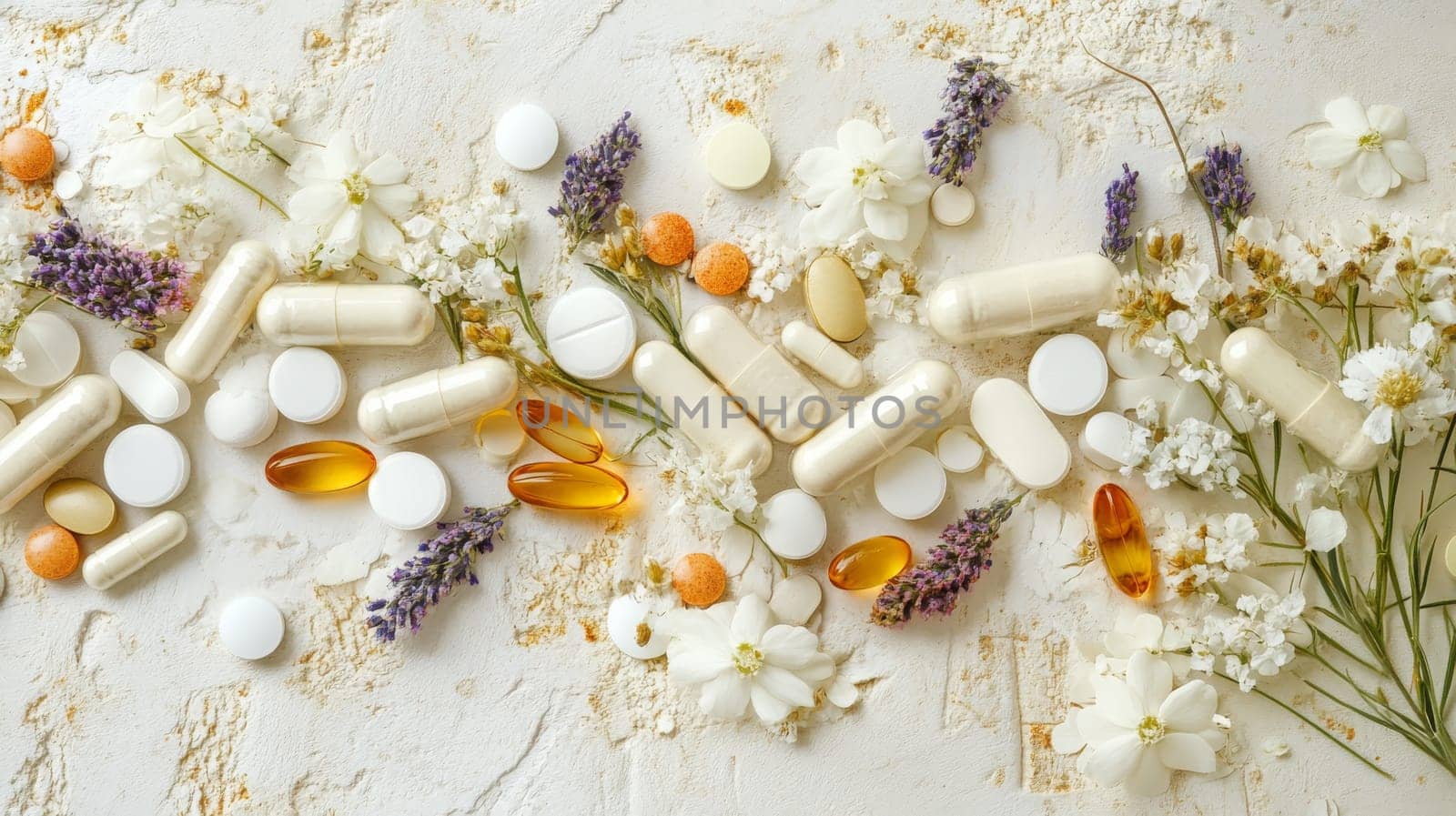 Supplements and vitamins with medicinal herbs. Selective focus. Generative AI, medical