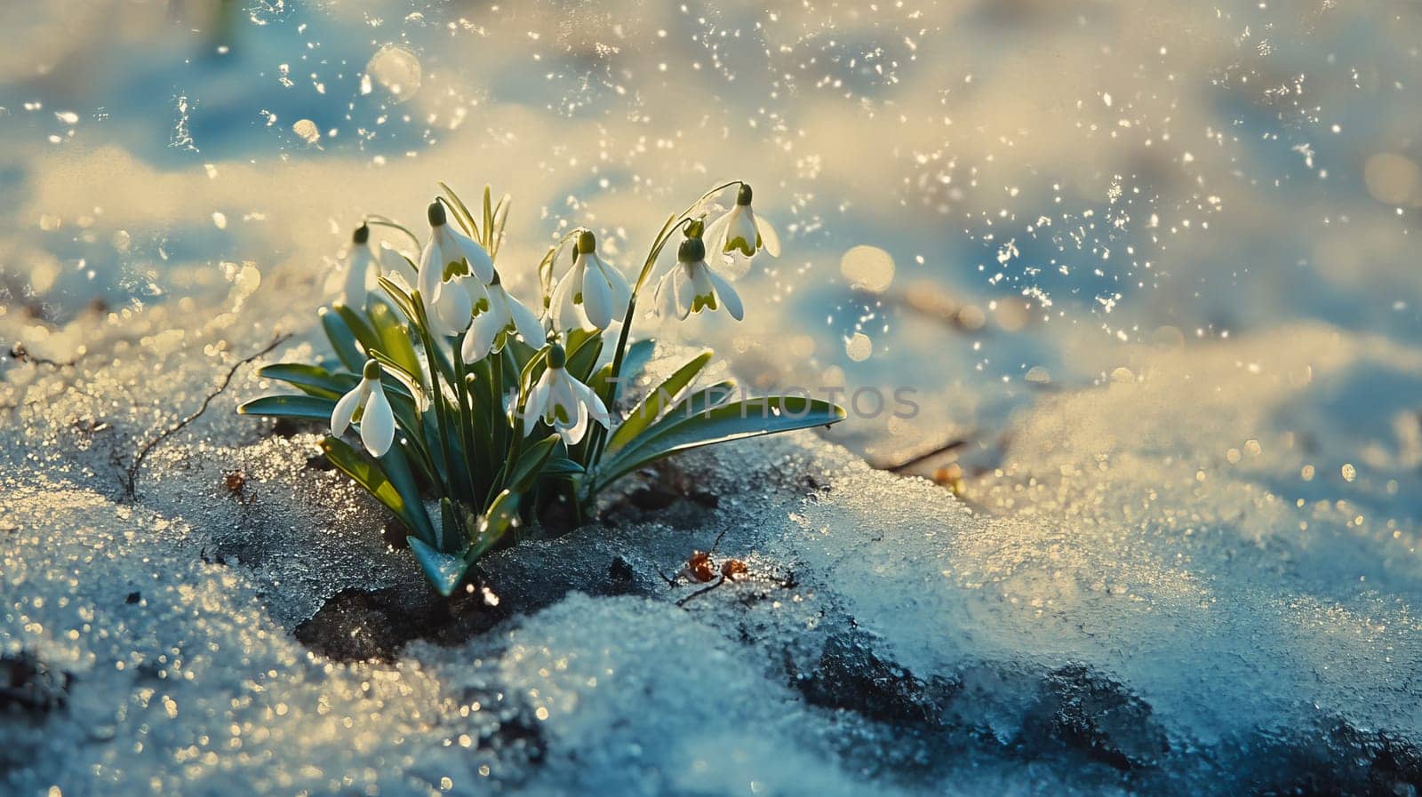 Beautiful snowdrops. selective focus. Generative AI