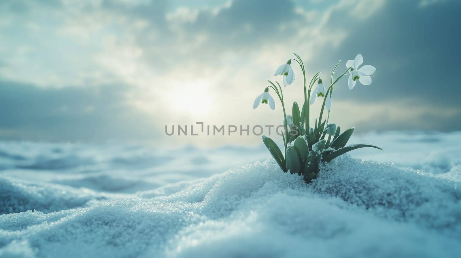Beautiful snowdrops. selective focus. Generative AI