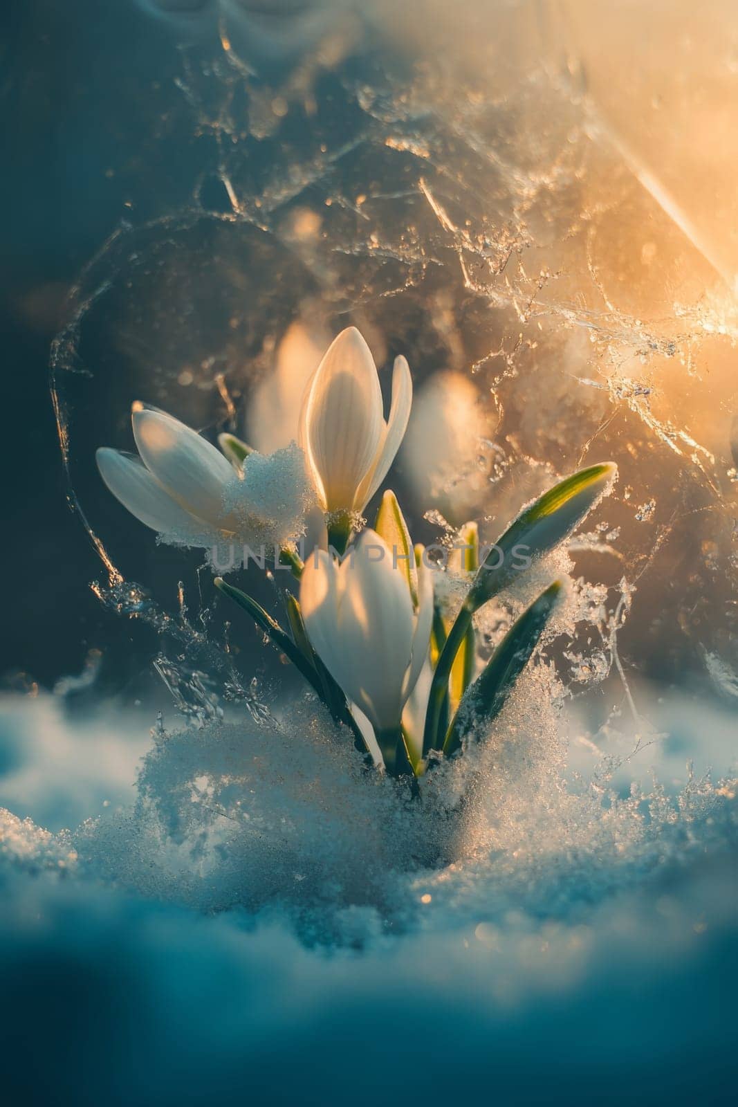 Beautiful snowdrops. selective focus. Generative AI