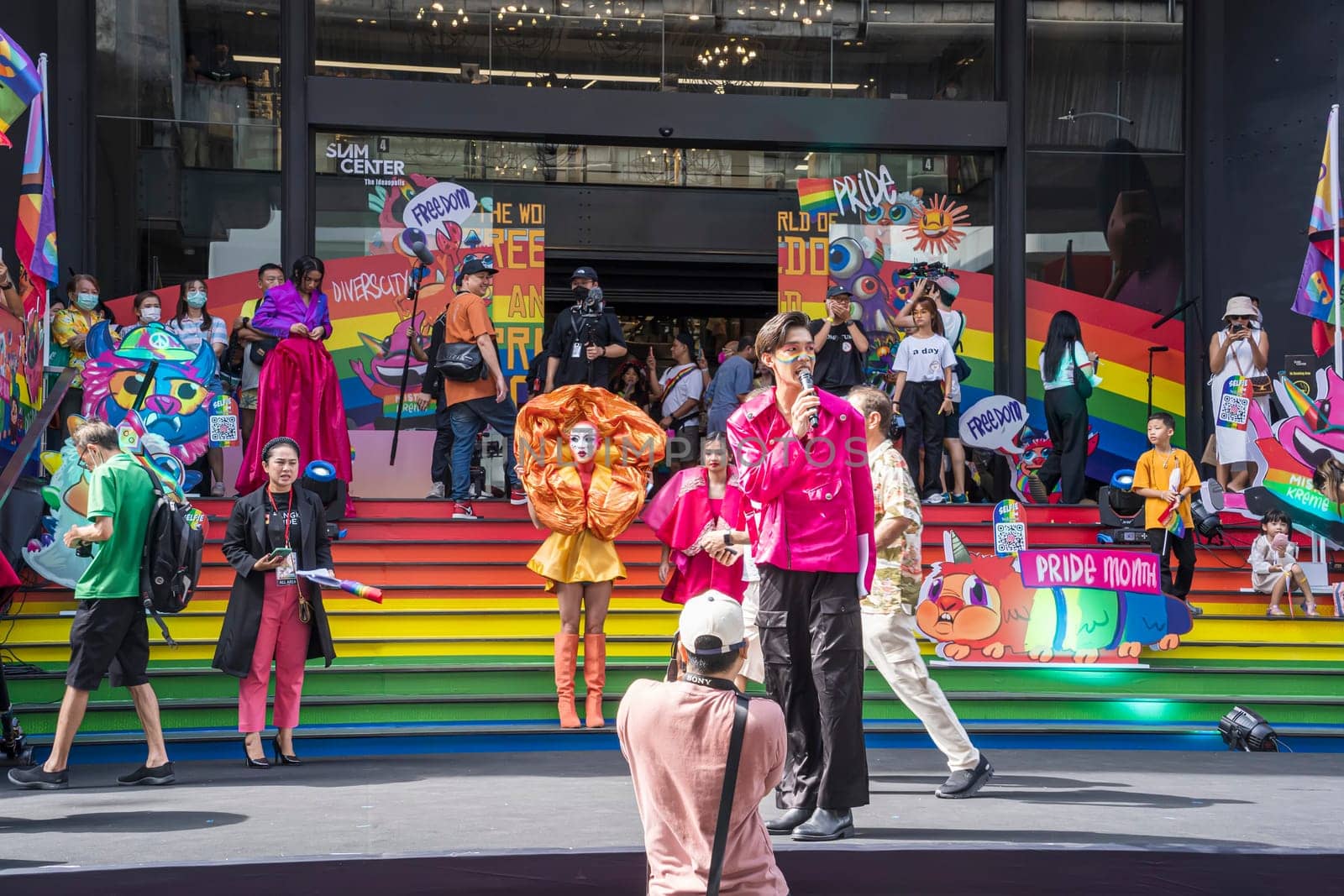 Bangkok, Thailand - JUN 4, 2023 Siam Center The World of Freedom and Pride 2023, The short action and atmosphere of people joins celebrations in the event.