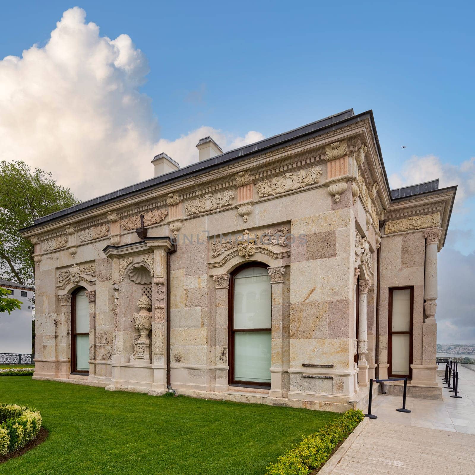 Exterior shot of Grand Kiosk, or Mecidiye Kosku, a pavilion located at the Fourth Courtyard of Topkapi Palace, used as an imperial reception, Istanbul, Turkey