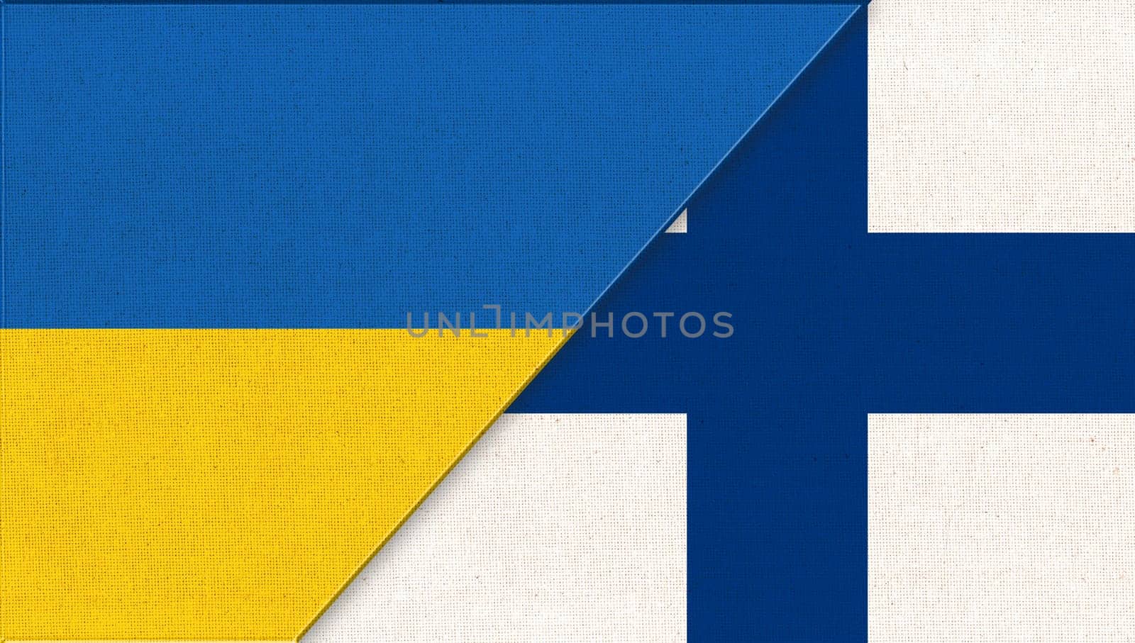 Flags of Ukraine and Finland. Two Flags. National symbols of Ukraine and Finland. Ukrainian and Finnish relations. diplomatic relations between two countries.Football game. Friendship of two countries