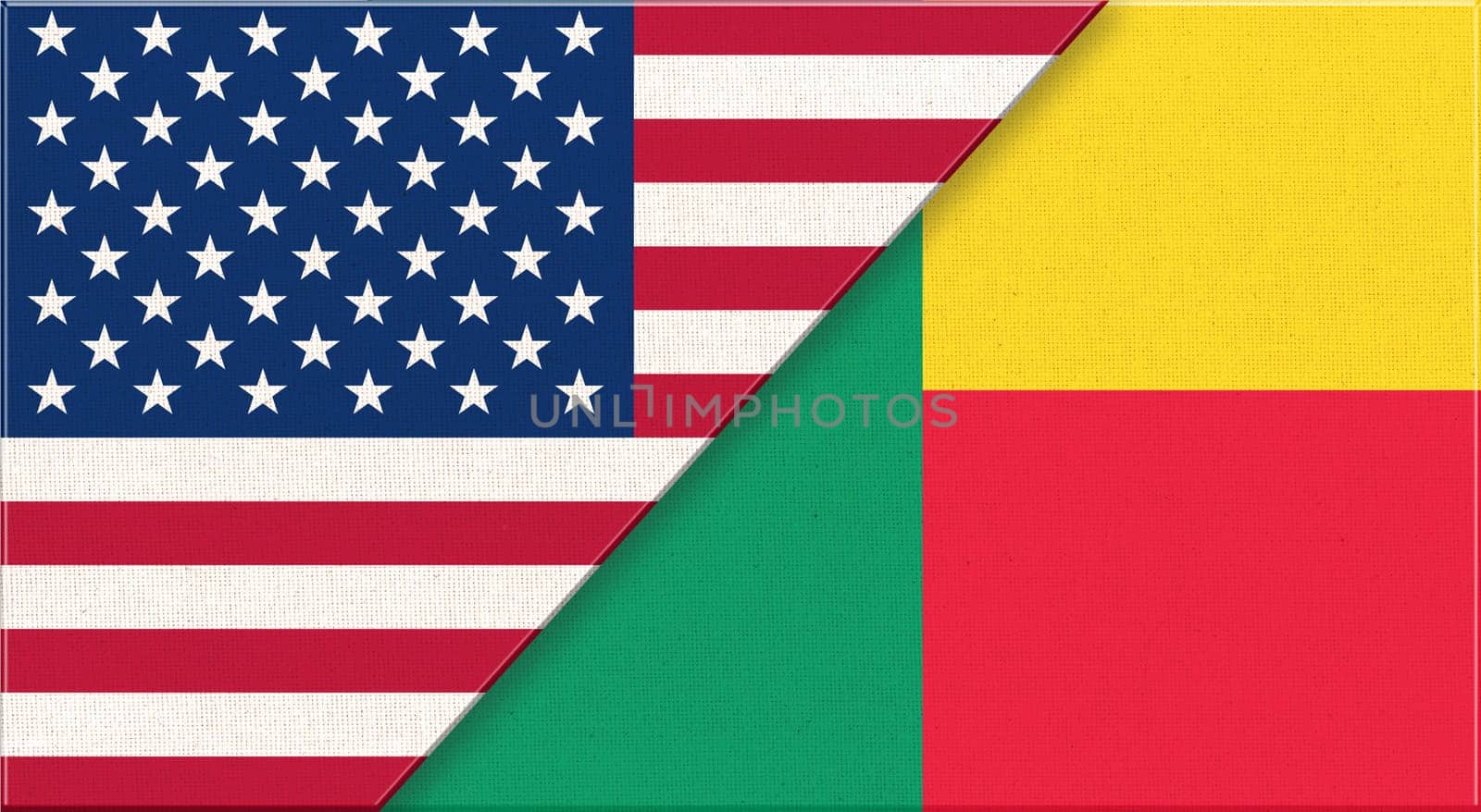 Flags of Ukraine and Benin. Illustration of national symbols Ukraine and Benin. Ukrainian and Benin relations. diplomatic relations between two countries