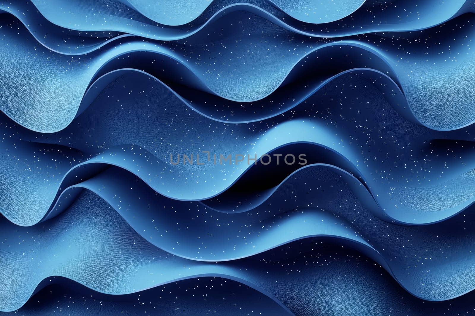 Curved layers of blue material flow smoothly, showcasing a blend of light and shadow with a textured appearance.
