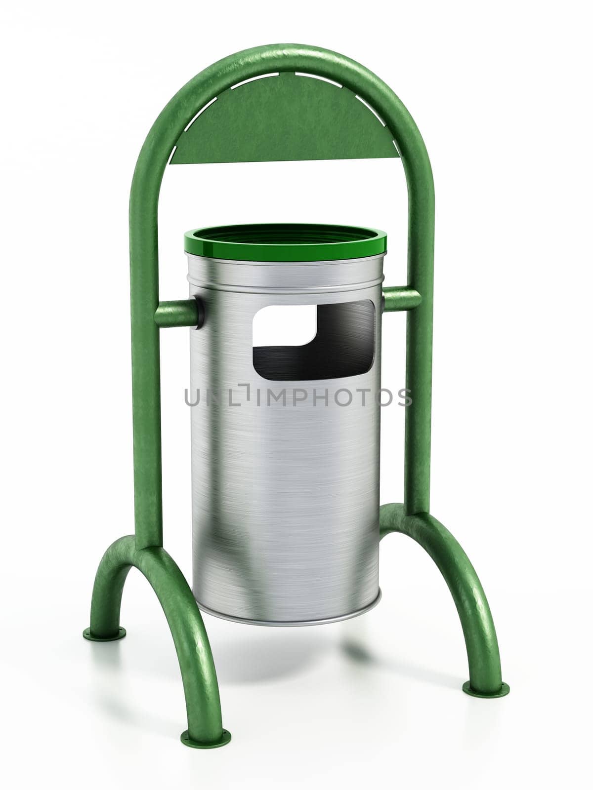 Public trash bin isolated on white background. 3D illustration.