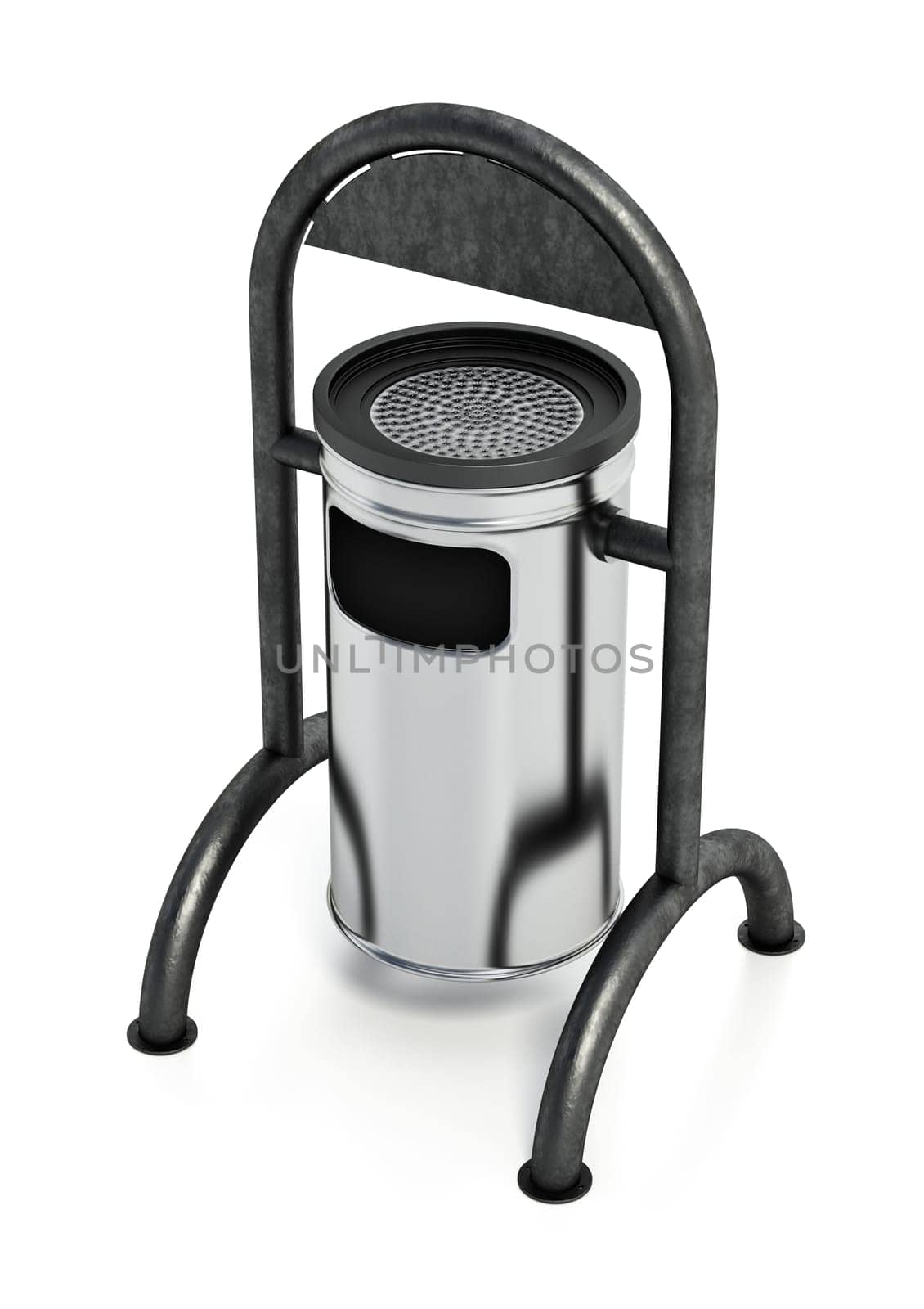 Public trash bin isolated on white background. 3D illustration.