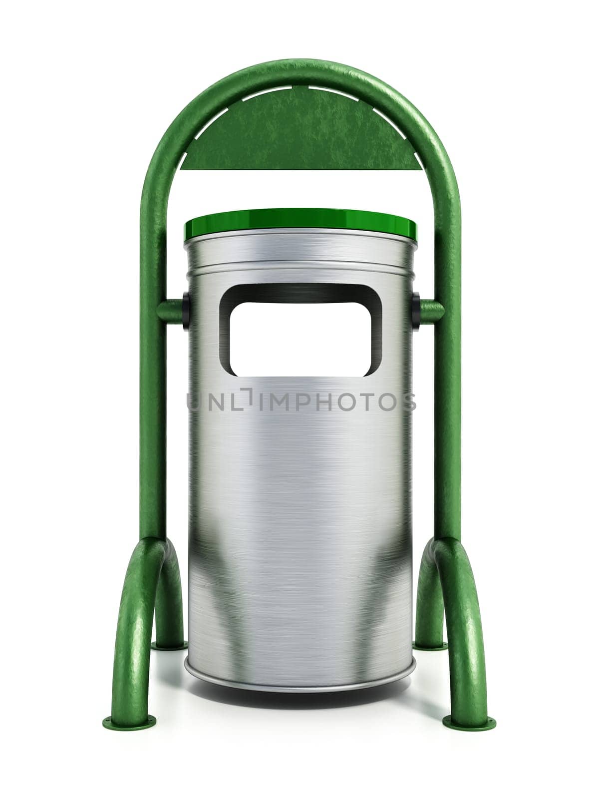 Public trash bin isolated on white background. 3D illustration.