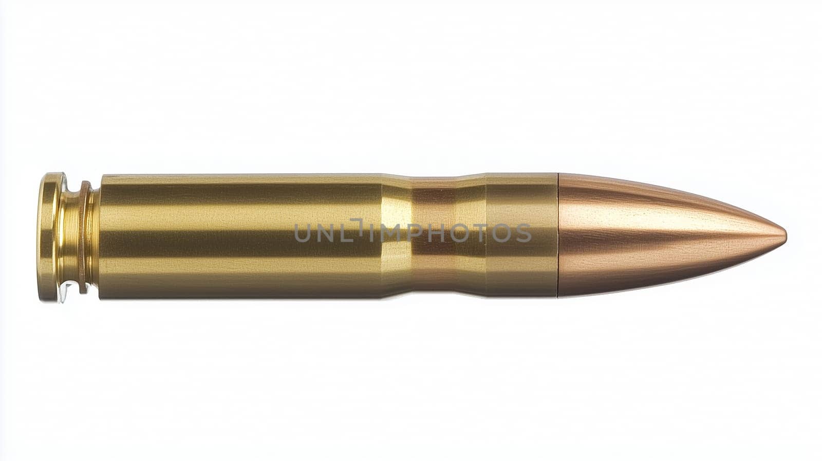 Close up of bullet cartridge isolated on white background