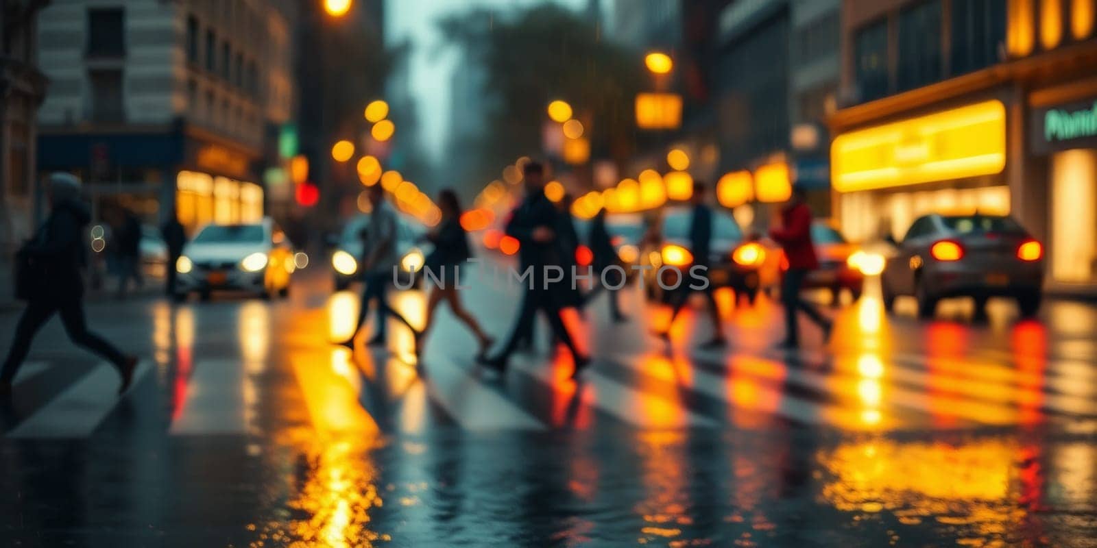 A lot of people walk along the pedestrian crossing during rush hour. High quality photo