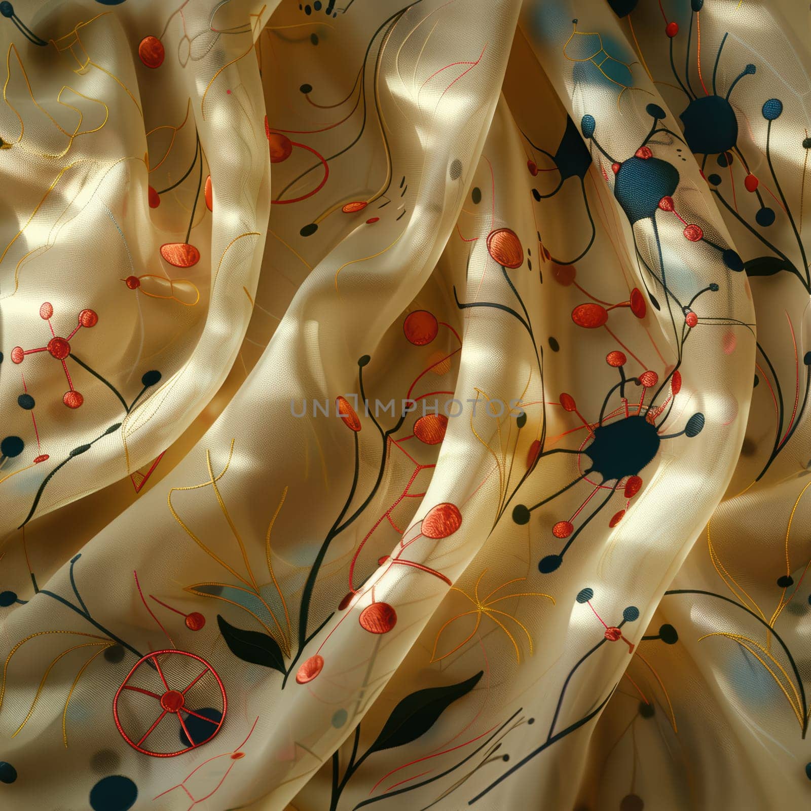 This luxurious satin fabric showcases exquisitely delicate floral patterns in a range of vibrant, rich colors