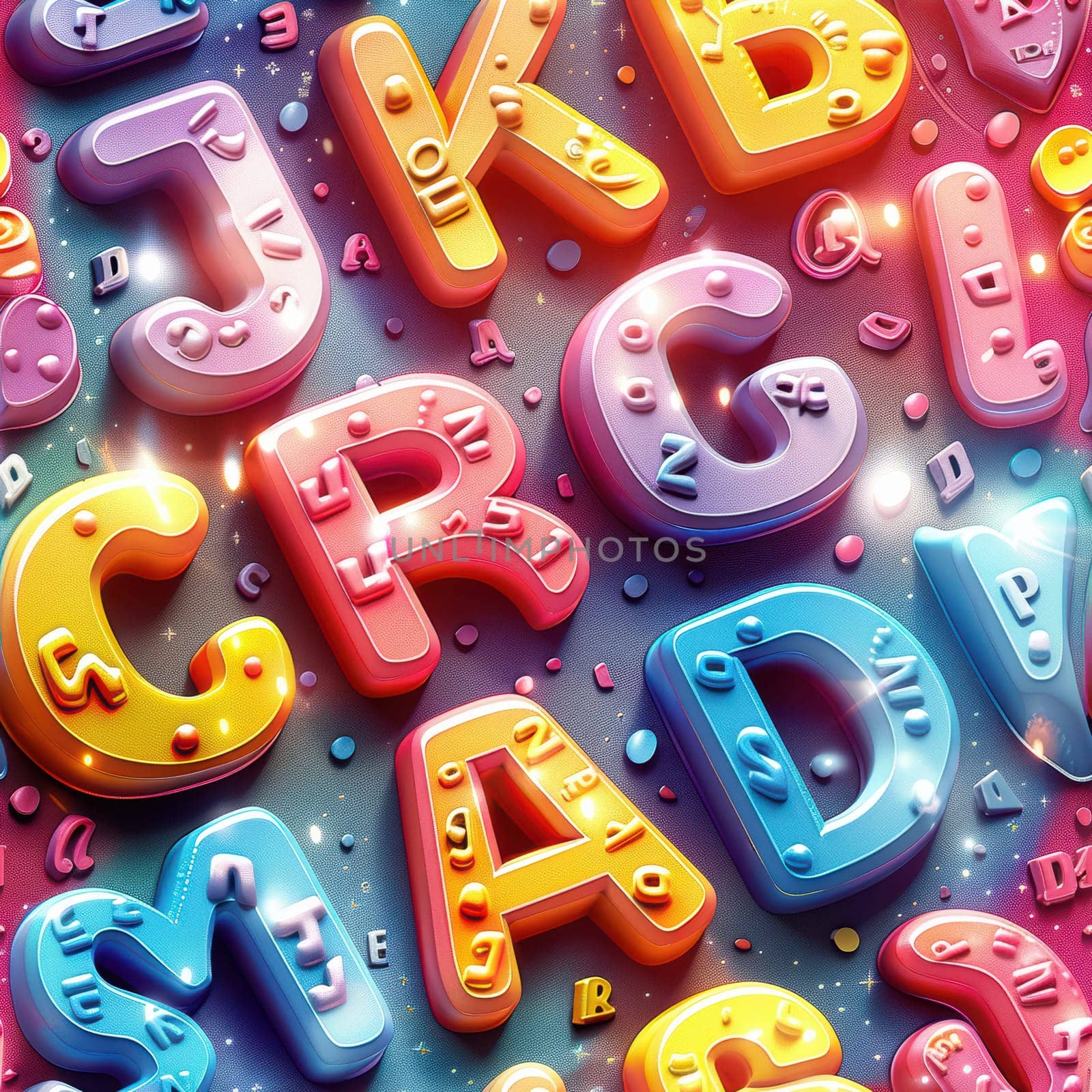The colorful and vibrant 3D letters feature a shiny surface, making them ideal for fun and playful design concepts