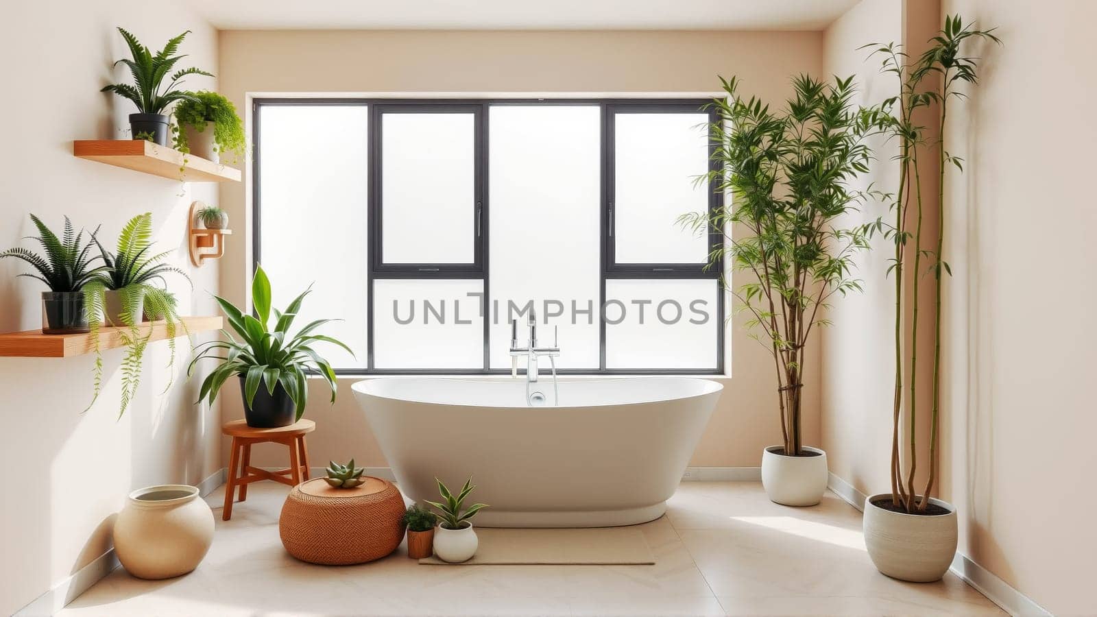 Lots of homemade potted flowers with bathroom. High quality photo