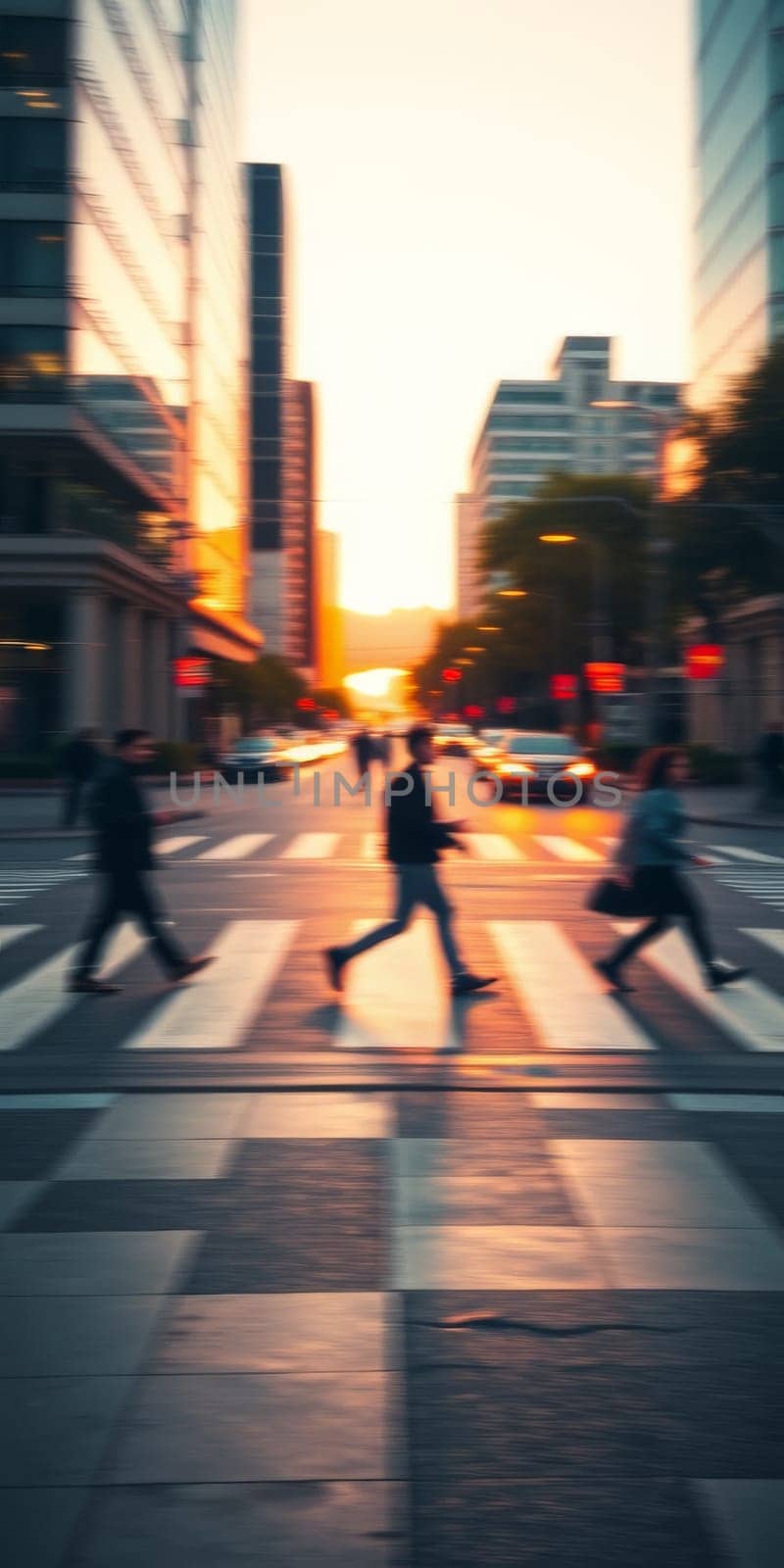 A lot of people walk along the pedestrian crossing during rush hour. High quality photo
