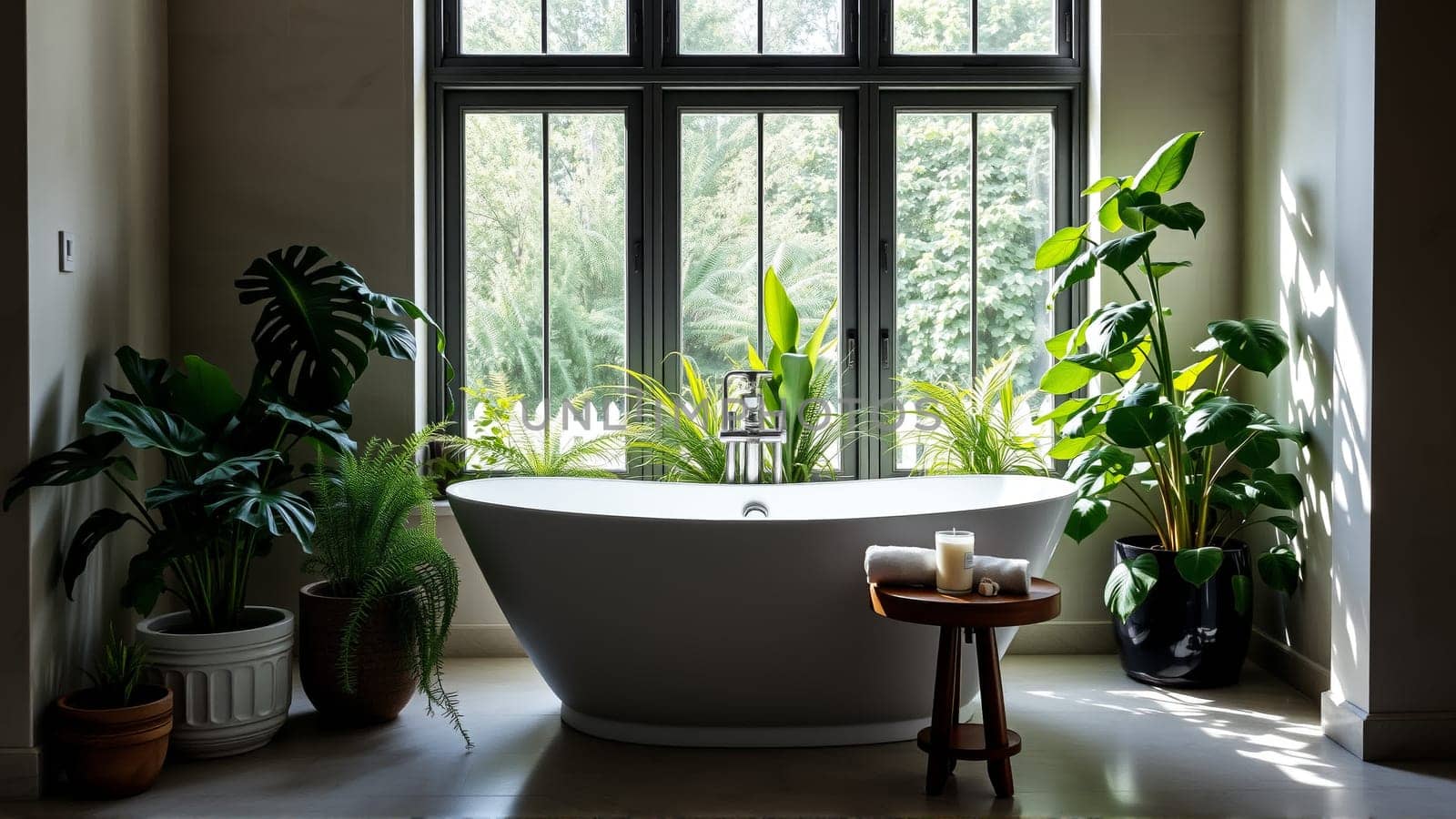 Lots of homemade potted flowers with bathroom. High quality photo
