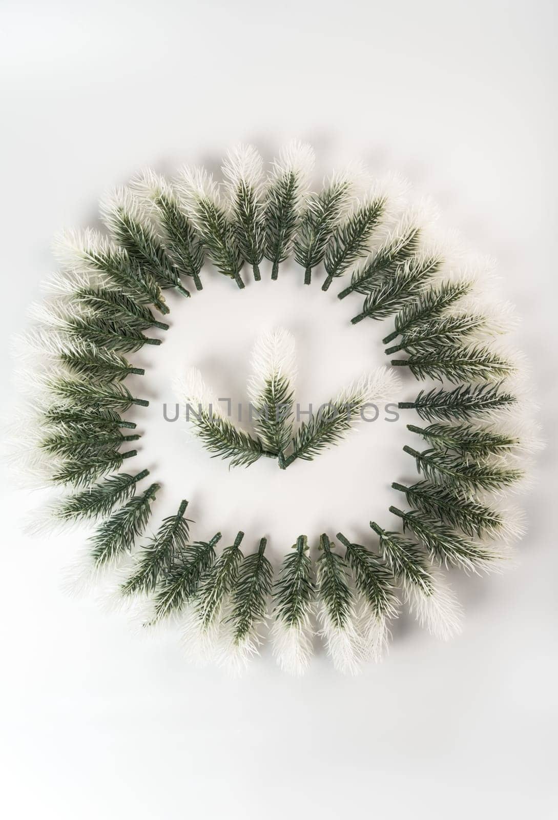 Fake fir tree branch for decorating of bouquets and home.