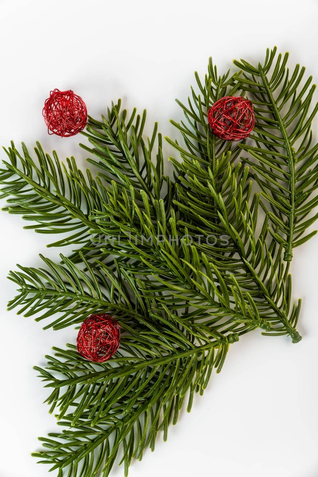 Fake fir tree branch for decorating of bouquets and home.
