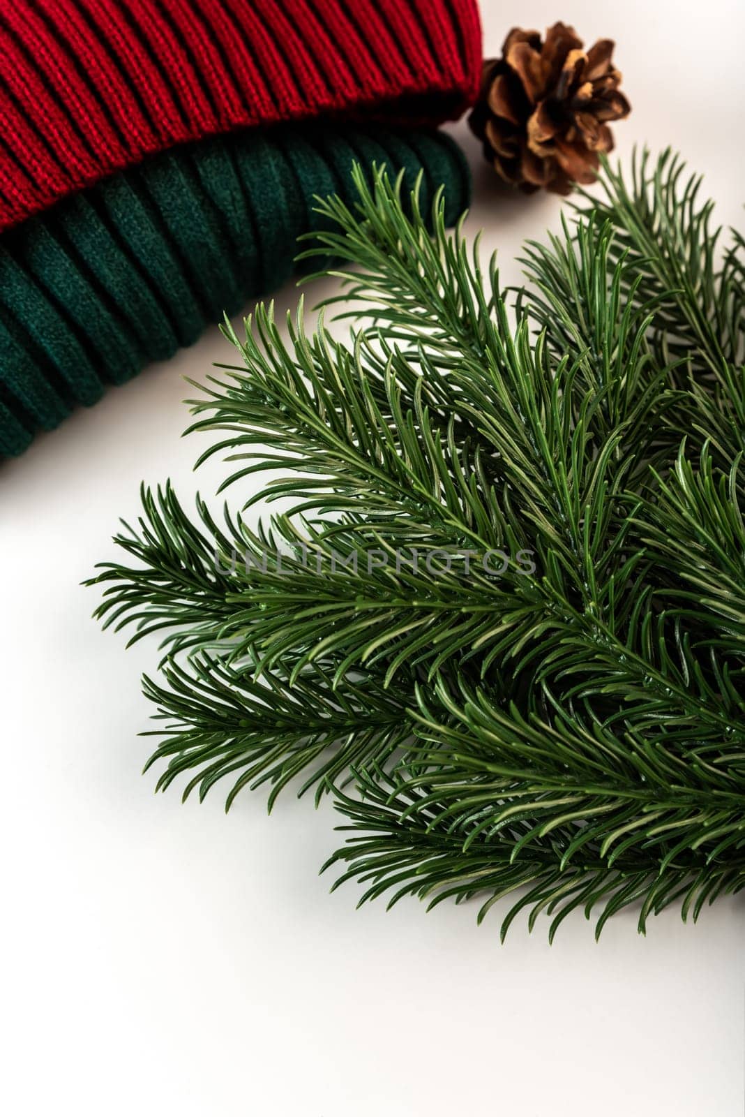 Fake fir tree branch for decorating of bouquets and home.