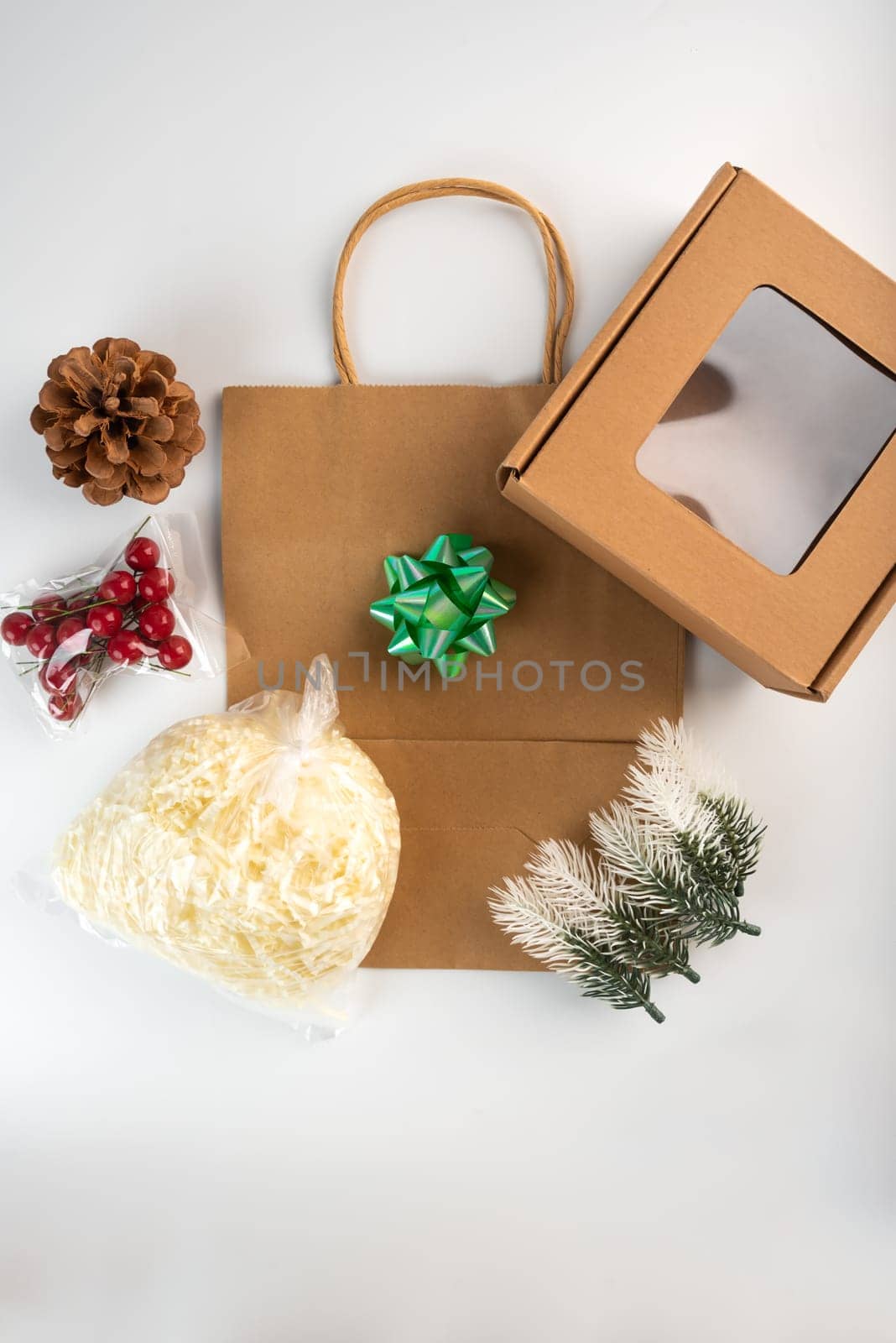 Set of package composition for Christmas gift on white background