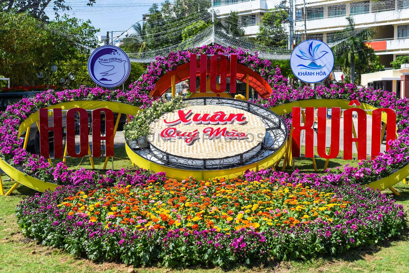 Nha Trang, Vietnam - 13 January 2023: decoration and flowers for Tet Lunar New Year