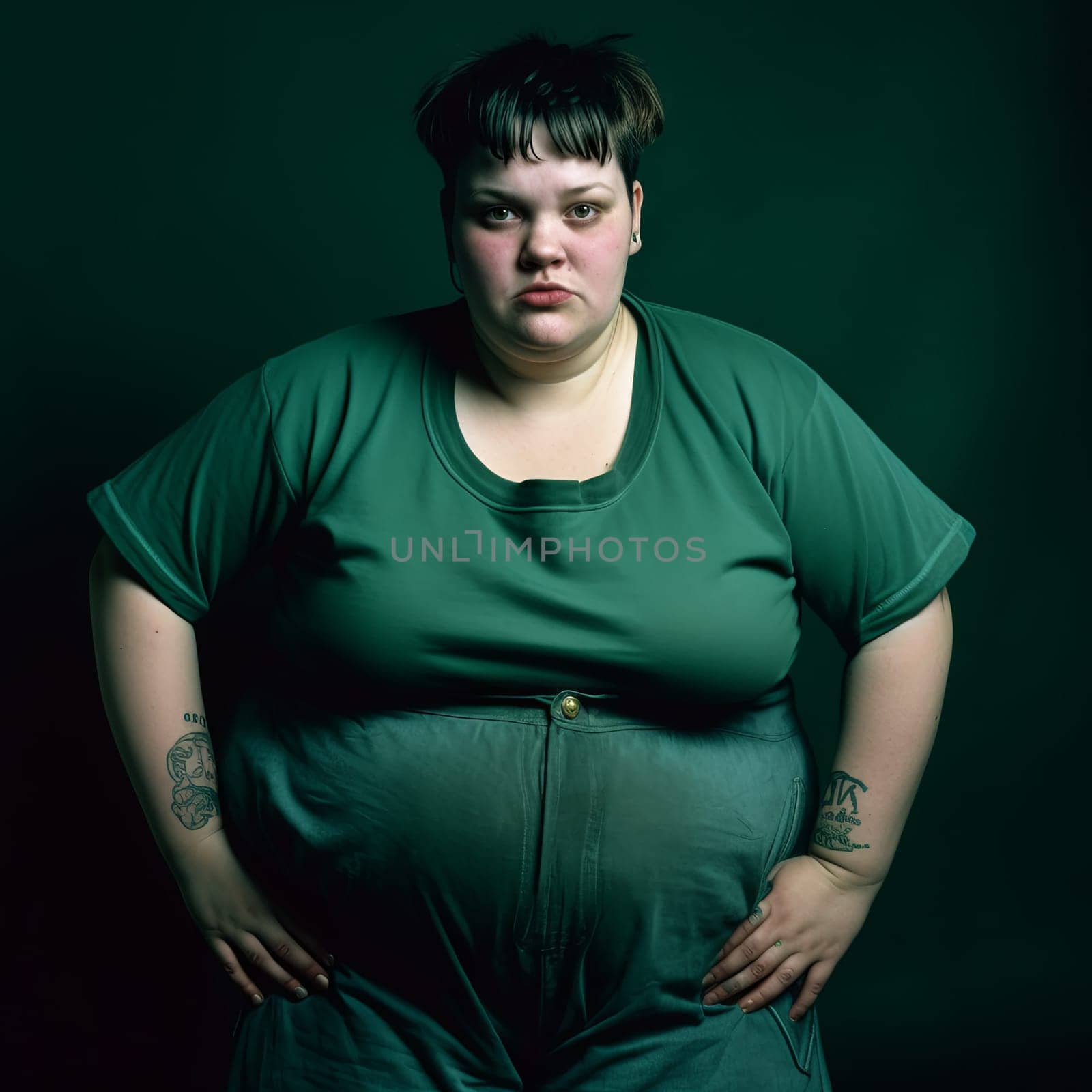 An image of a very sad woman who is overweight. Woman unable to lose weight. High quality photo