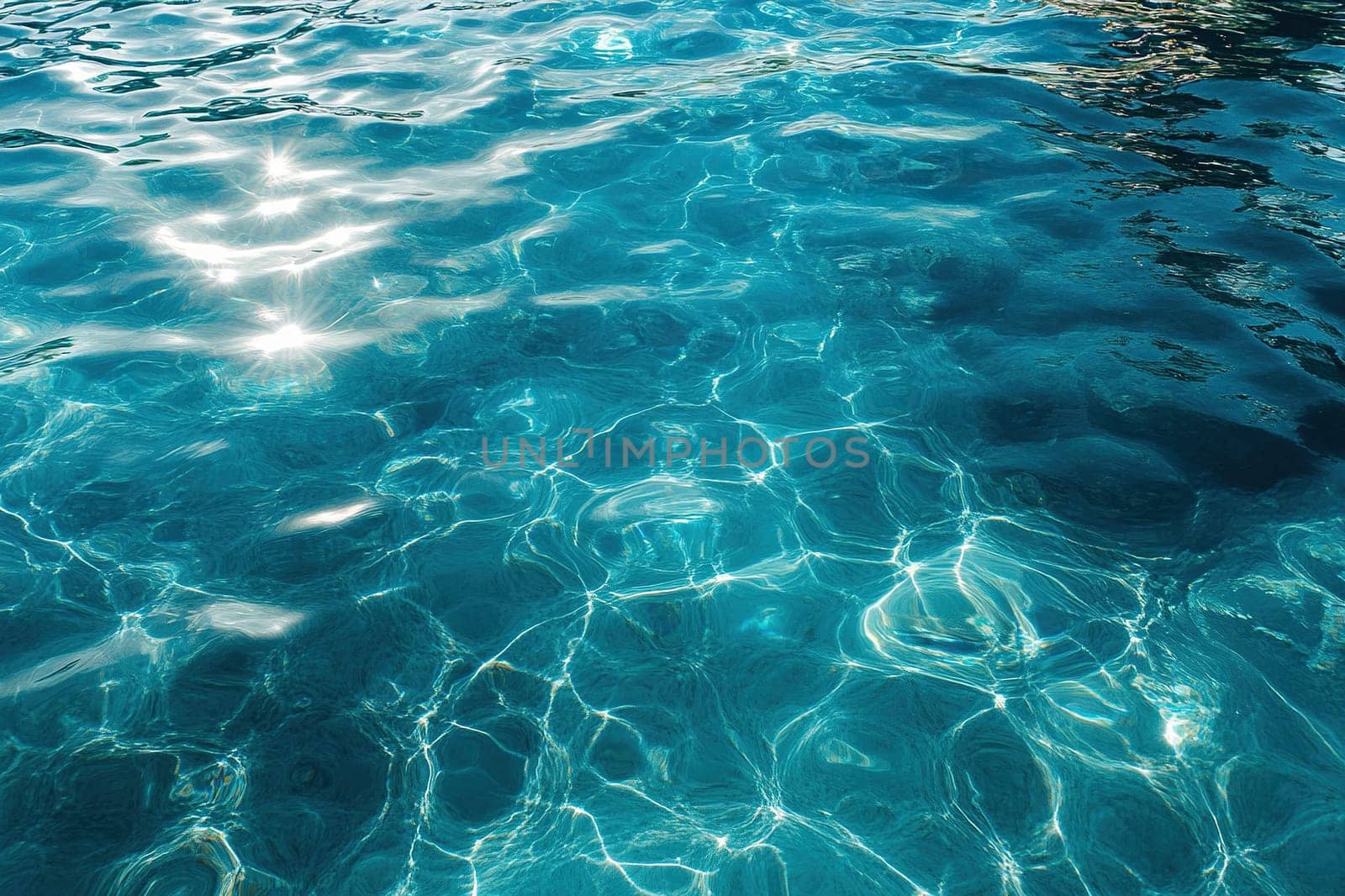 Ripples of crystal clear sea water with the reflection of the sun. View from above